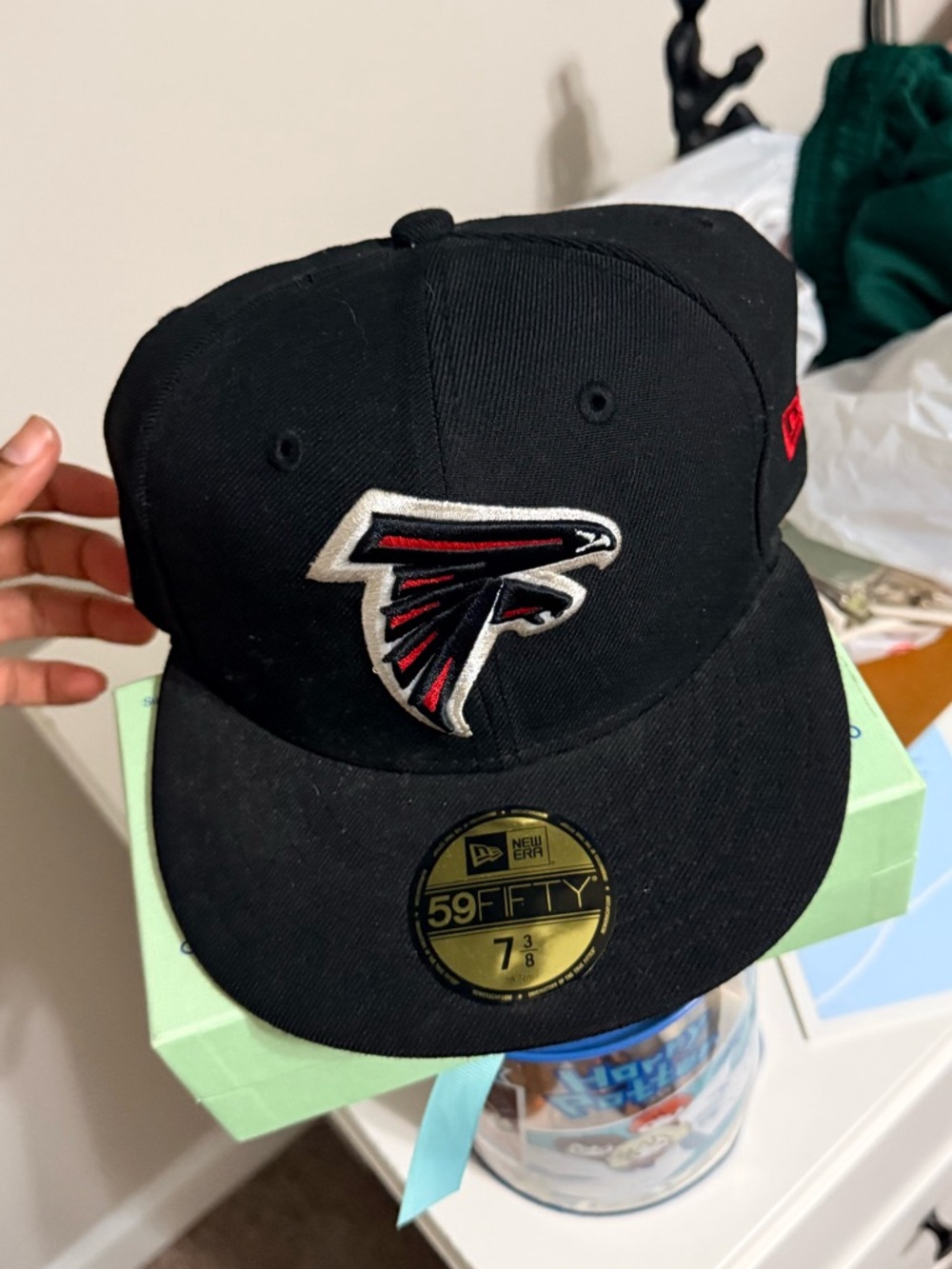 New Era Black Atlanta Falcons Fitted Cap with Red & White Logo